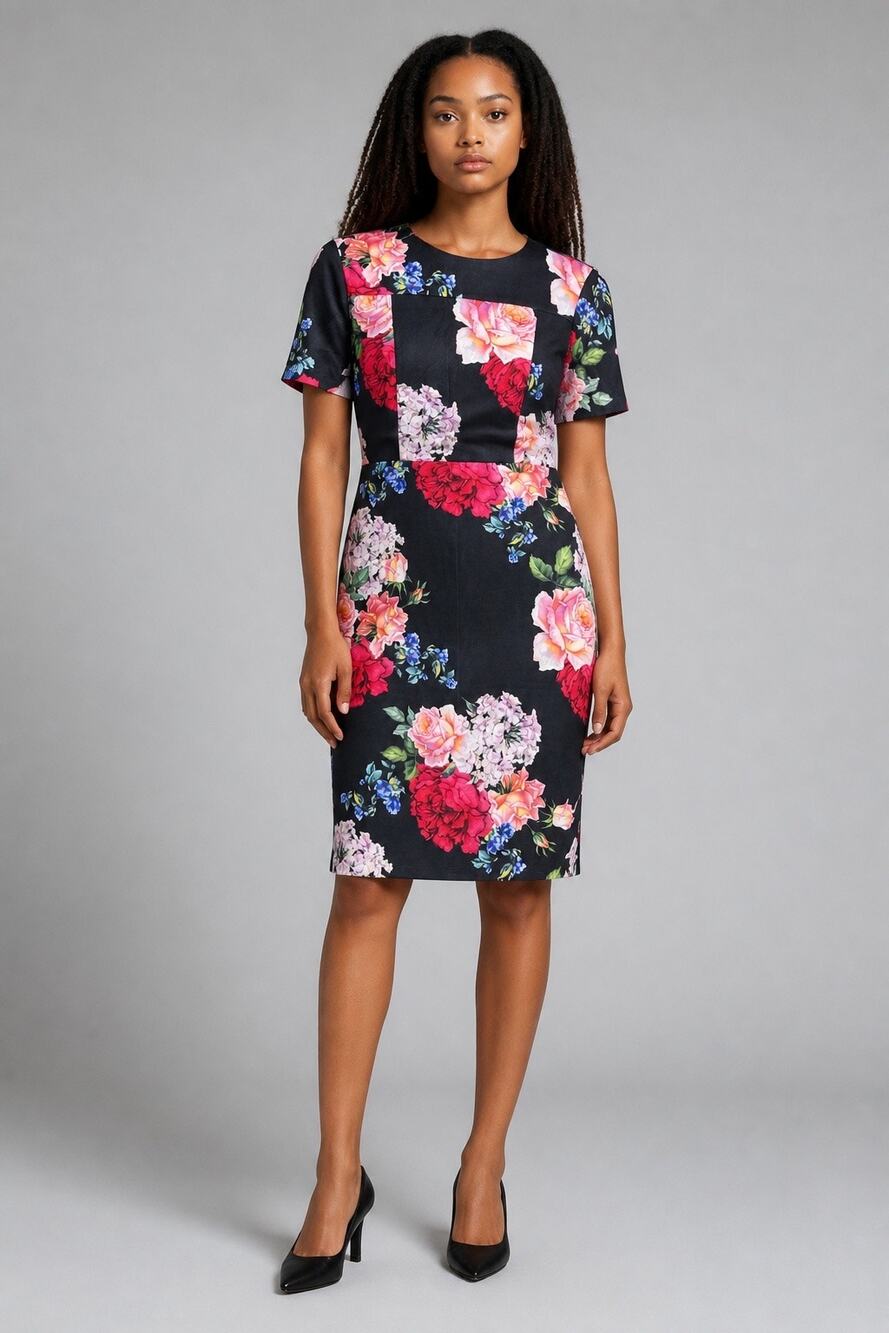NWT Alexia Admor Floral Sheath Dress Midnight Bouquet Short Sleeve Size Medium